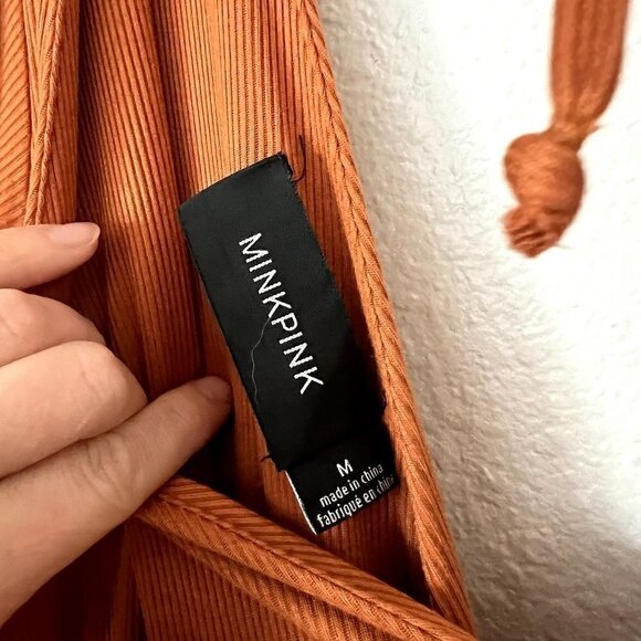 Allison + UO Orange Allison Wide Leg Ribbed Deep Plunge Backless Jumpsuit - Picture 7 of 11